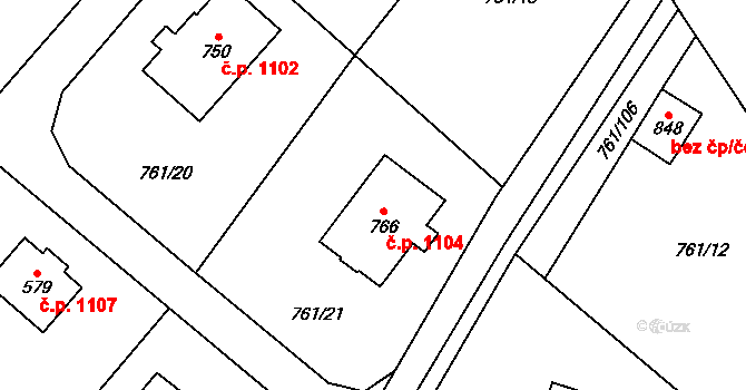 Hlubočinka 1104, Sulice na parcele st. 766 v KÚ Sulice, Katastrální mapa