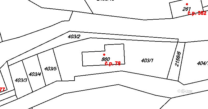 Skalice u České Lípy 78 na parcele st. 860 v KÚ Skalice u České Lípy, Katastrální mapa