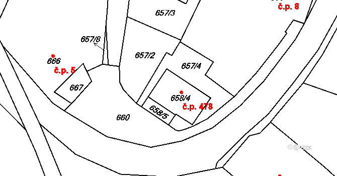 Sobědruhy 478, Teplice na parcele st. 658/4 v KÚ Sobědruhy, Katastrální mapa