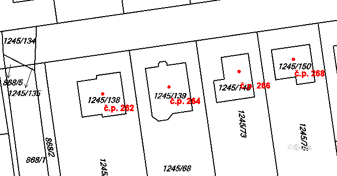 Žádovice 264 na parcele st. 1245/139 v KÚ Žádovice, Katastrální mapa