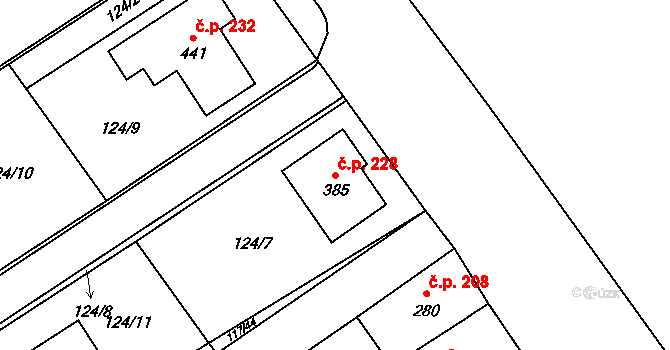 Cerekvice nad Loučnou 228 na parcele st. 385 v KÚ Cerekvice nad Loučnou, Katastrální mapa