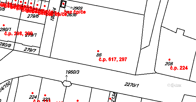 Litice 297,617, Plzeň na parcele st. 86 v KÚ Litice u Plzně, Katastrální mapa