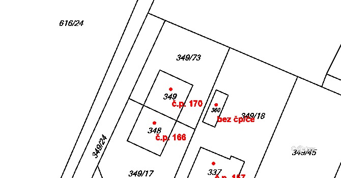 Jestřabí Lhota 170 na parcele st. 349 v KÚ Jestřabí Lhota, Katastrální mapa
