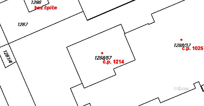 Černice 1214, Plzeň na parcele st. 1288/57 v KÚ Bručná, Katastrální mapa