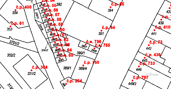 Vyškov-Předměstí 756, Vyškov na parcele st. 390/7 v KÚ Vyškov, Katastrální mapa