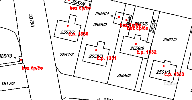 Benešov 1331 na parcele st. 2558/3 v KÚ Benešov u Prahy, Katastrální mapa
