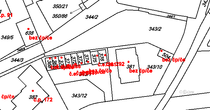 Kvíček 292, Slaný na parcele st. 376 v KÚ Kvíc, Katastrální mapa