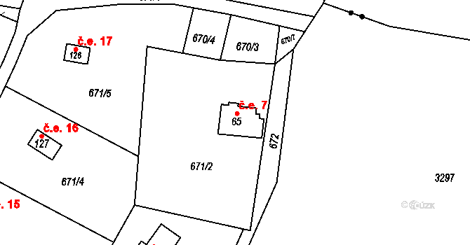 Hrbov 7, Velké Meziříčí na parcele st. 65 v KÚ Hrbov u Velkého Meziříčí, Katastrální mapa