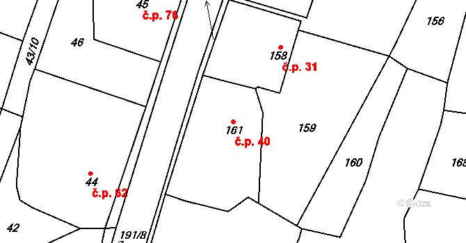 Velíková 40, Zlín na parcele st. 161 v KÚ Velíková, Katastrální mapa
