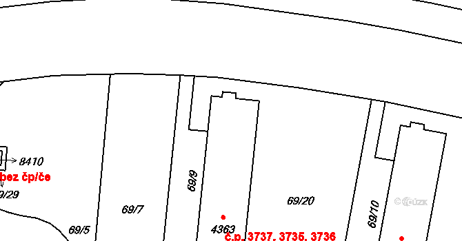 Zlín 3735,3736,3737 na parcele st. 4363 v KÚ Zlín, Katastrální mapa