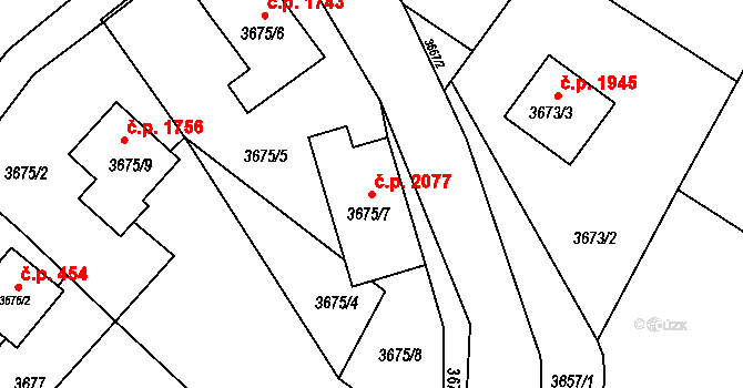 Hlučín 2077 na parcele st. 3675/7 v KÚ Hlučín, Katastrální mapa