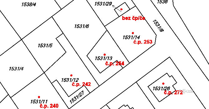 Šilheřovice 254 na parcele st. 1531/13 v KÚ Šilheřovice, Katastrální mapa