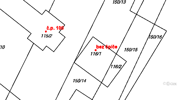 Horušice 44047053 na parcele st. 116/1 v KÚ Horušice, Katastrální mapa
