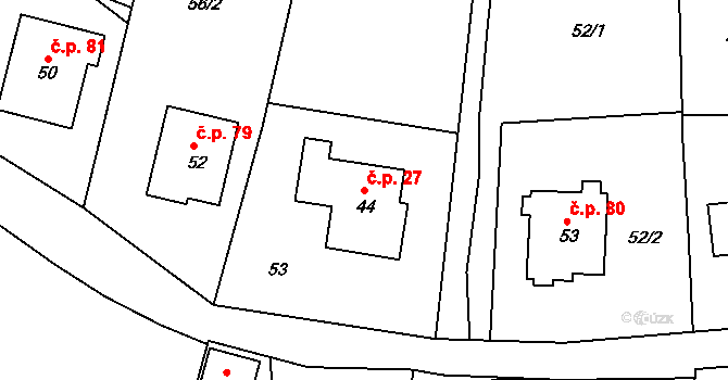 Vlaštovičky 27, Opava na parcele st. 44 v KÚ Jarkovice, Katastrální mapa