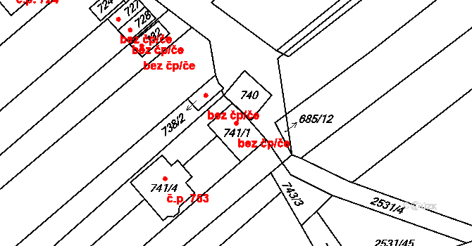 Brno 50087053 na parcele st. 741/1 v KÚ Bosonohy, Katastrální mapa
