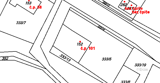 Jeníkov 101 na parcele st. 152 v KÚ Jeníkov u Hlinska, Katastrální mapa