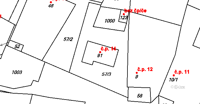 Ždánov 14 na parcele st. 91 v KÚ Ždánov, Katastrální mapa
