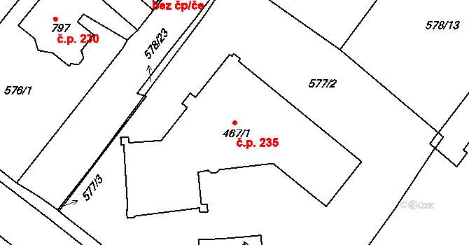 Broumov 235 na parcele st. 467/1 v KÚ Broumov, Katastrální mapa