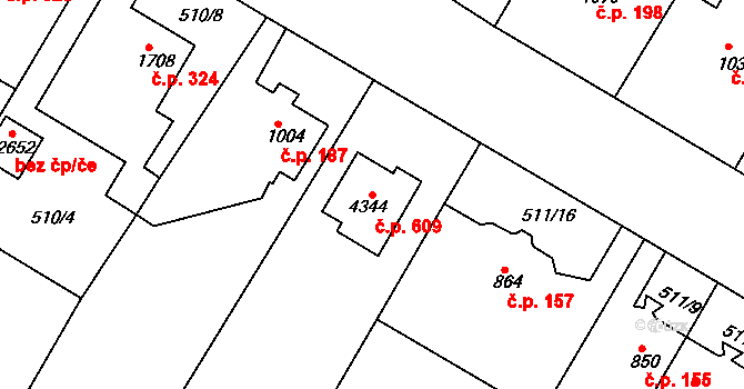 Holínské Předměstí 609, Jičín na parcele st. 4344 v KÚ Jičín, Katastrální mapa