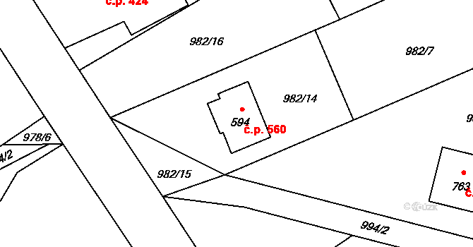 Mořkov 560 na parcele st. 594 v KÚ Mořkov, Katastrální mapa