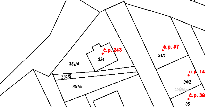 Ruda 243 na parcele st. 334 v KÚ Ruda u Nového Strašecí, Katastrální mapa