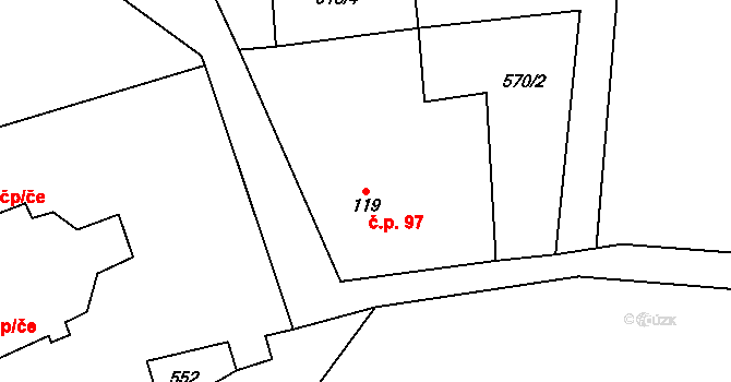 Rychnov nad Malší 97, Dolní Dvořiště na parcele st. 119 v KÚ Rychnov nad Malší, Katastrální mapa