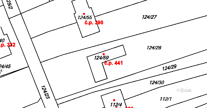 Babice nad Svitavou 441 na parcele st. 124/59 v KÚ Babice nad Svitavou, Katastrální mapa