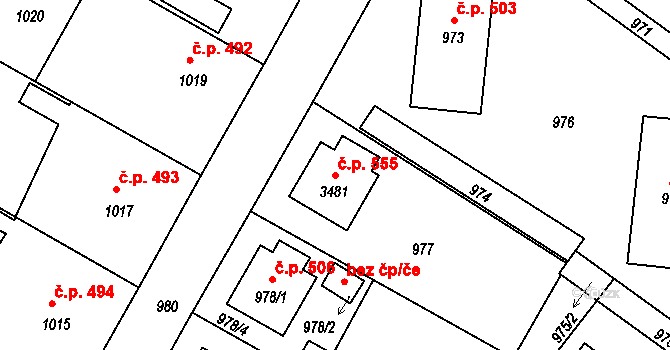 Kamenice nad Lipou 555 na parcele st. 3481 v KÚ Kamenice nad Lipou, Katastrální mapa