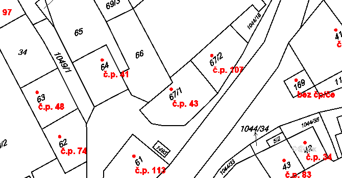 Hříškov 43 na parcele st. 67/1 v KÚ Hříškov, Katastrální mapa