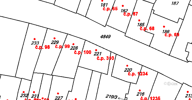 Louny 310 na parcele st. 221 v KÚ Louny, Katastrální mapa