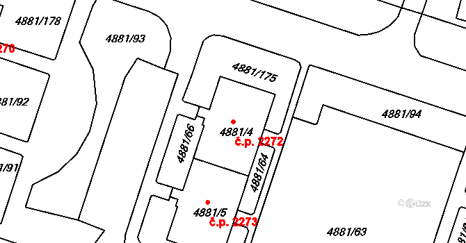 Louny 2272 na parcele st. 4881/4 v KÚ Louny, Katastrální mapa