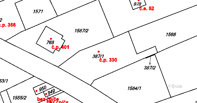 Golčův Jeníkov 330 na parcele st. 387/1 v KÚ Golčův Jeníkov, Katastrální mapa