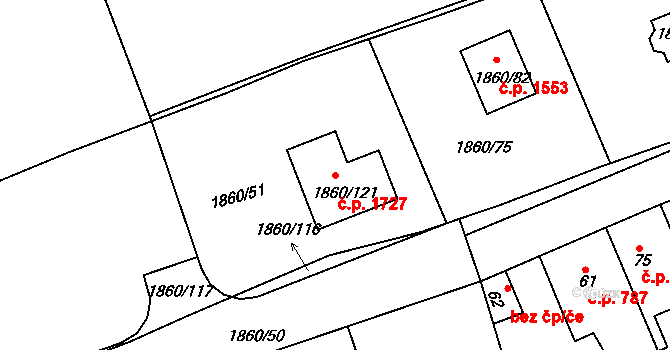 Švermov 1727, Kladno na parcele st. 1860/121 v KÚ Motyčín, Katastrální mapa
