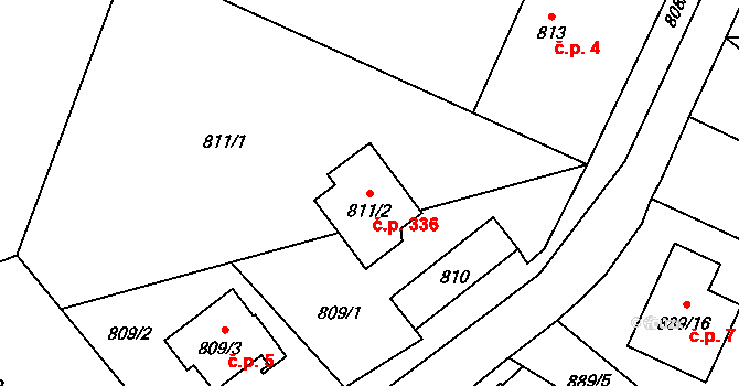 Chuchelná 336 na parcele st. 811/2 v KÚ Chuchelná, Katastrální mapa
