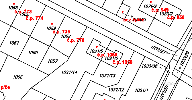 Chotěboř 1059 na parcele st. 1031/5 v KÚ Chotěboř, Katastrální mapa