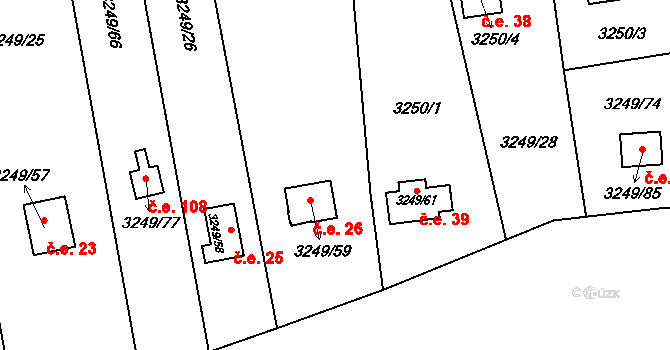 Chotěboř 26 na parcele st. 3249/59 v KÚ Chotěboř, Katastrální mapa