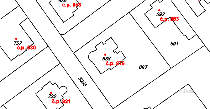 Rychnov nad Kněžnou 876 na parcele st. 688 v KÚ Rychnov nad Kněžnou, Katastrální mapa