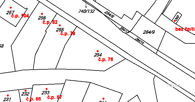 Tetětice 76, Počenice-Tetětice na parcele st. 254 v KÚ Tetětice, Katastrální mapa