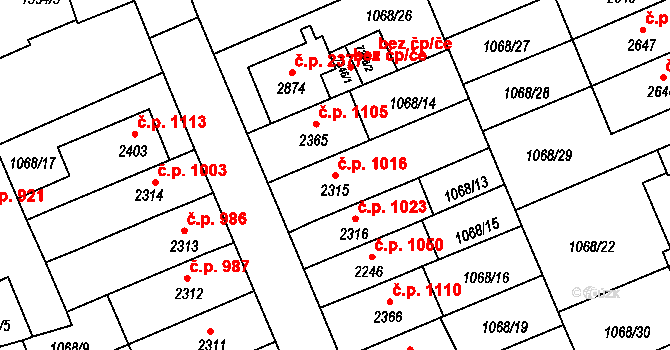 Kroměříž 1016 na parcele st. 2315 v KÚ Kroměříž, Katastrální mapa