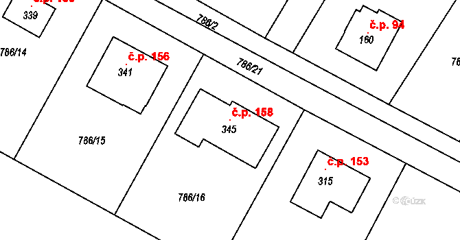 Mírovka 158, Havlíčkův Brod na parcele st. 345 v KÚ Mírovka, Katastrální mapa