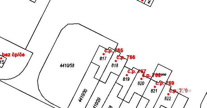 Hrušovany nad Jevišovkou 765 na parcele st. 817 v KÚ Hrušovany nad Jevišovkou, Katastrální mapa