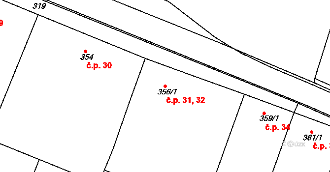 Moravský Krumlov 31,32 na parcele st. 356/1 v KÚ Moravský Krumlov, Katastrální mapa