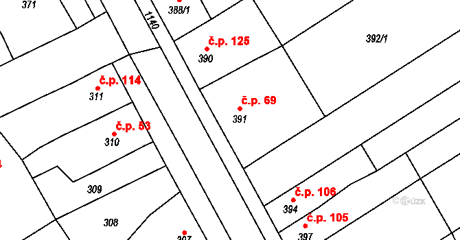 Přerov V-Dluhonice 69, Přerov na parcele st. 391 v KÚ Dluhonice, Katastrální mapa