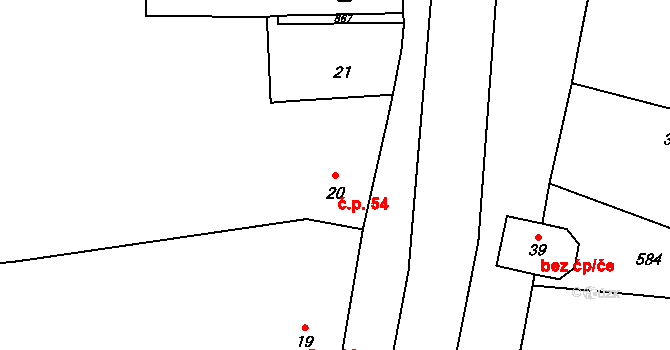 Močovice 54 na parcele st. 20 v KÚ Močovice, Katastrální mapa
