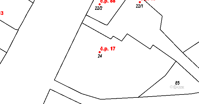 Chvalovice 17, Kovanice na parcele st. 24 v KÚ Chvalovice u Nymburka, Katastrální mapa
