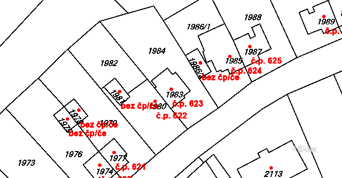 Zruč nad Sázavou 623 na parcele st. 1983 v KÚ Zruč nad Sázavou, Katastrální mapa