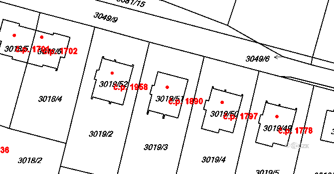 Dobrá Voda u Českých Budějovic 1890 na parcele st. 3019/51 v KÚ Dobrá Voda u Českých Budějovic, Katastrální mapa