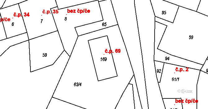 Lukov 69, Úštěk na parcele st. 169 v KÚ Lukov u Úštěku, Katastrální mapa