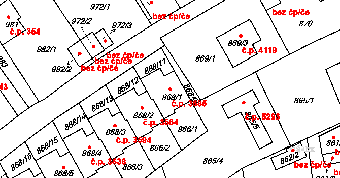Mšeno nad Nisou 3685, Jablonec nad Nisou na parcele st. 868/1 v KÚ Mšeno nad Nisou, Katastrální mapa