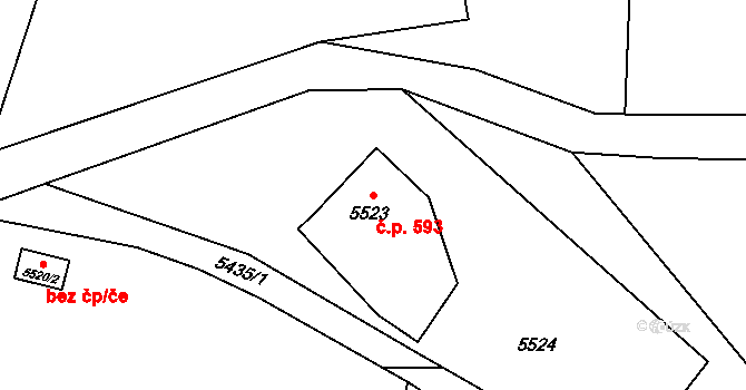 Bystřice 593 na parcele st. 5523 v KÚ Bystřice nad Olší, Katastrální mapa